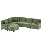 U-Shaped Upholstered Sectional Sofa with Movable Ottoman