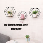 Wall Mounted Hexagonal Floating Shelves - Black (Set of 3)