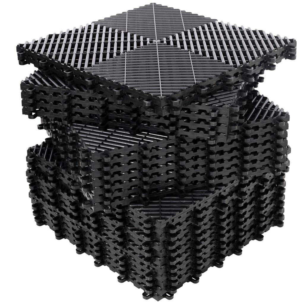 25pcs Plastic Garage Floor Mats with Interlocking Non-Slip Surface - Black or Yellow
