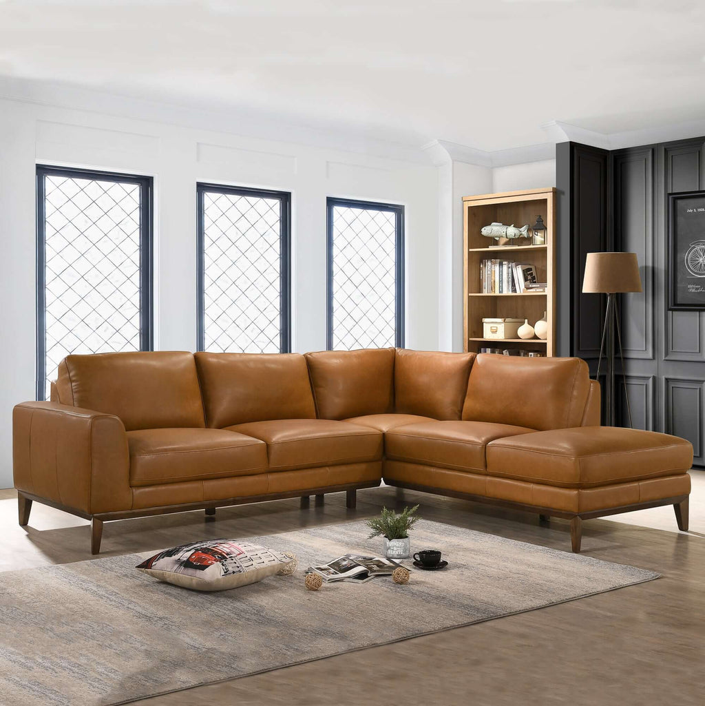 Light Brown Sectional Sofa with Top-Grain Leather - Right Arm Facing