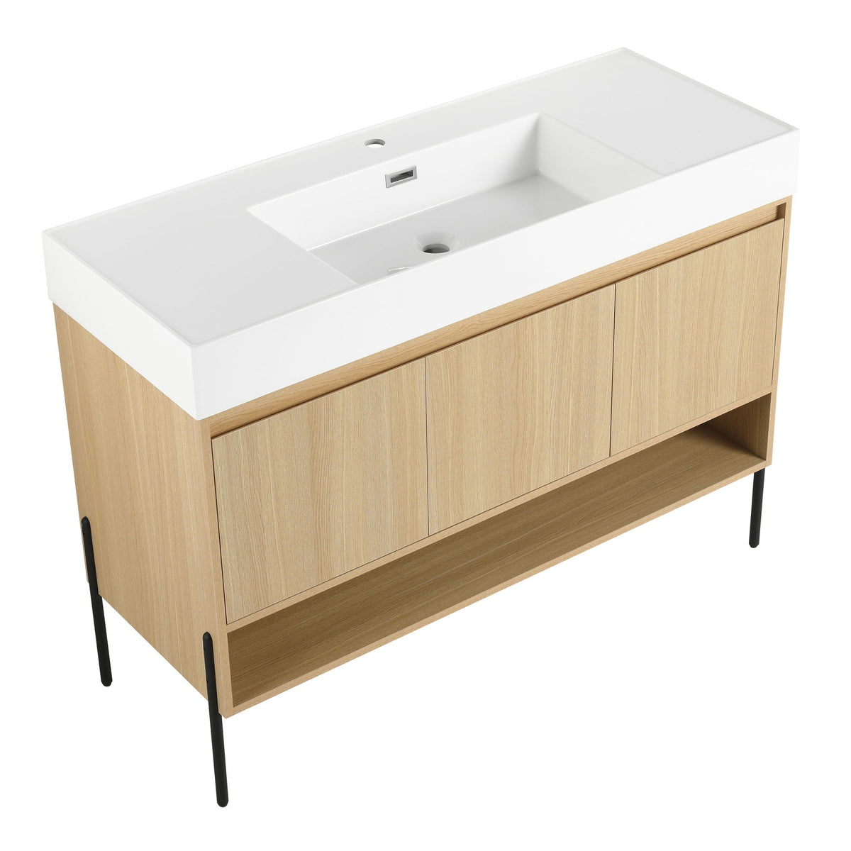 Modern Bathroom Vanity Combo with Single Resin Sink and Storage Cabinet - Light Brown