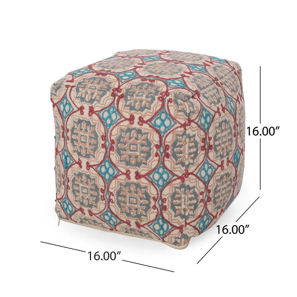 Handcrafted Fabric Accent Pouf with Rustic Elegance - Multicolor