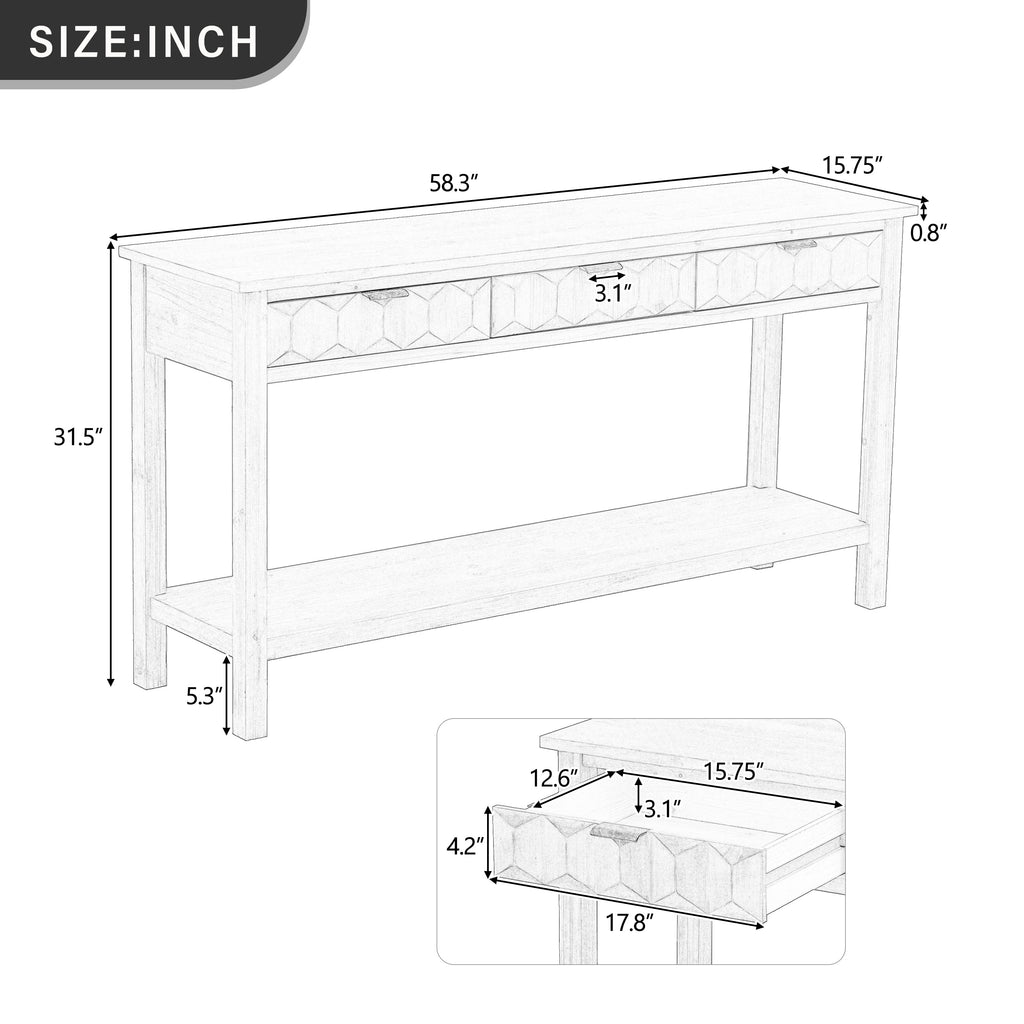 Fir Veneer Entryway Table with Honeycomb-Patterned Drawers - Natural