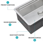 Undermount Stainless Steel Kitchen Sink with Pull Down Faucet & Ledge Workstation - Gray or Black
