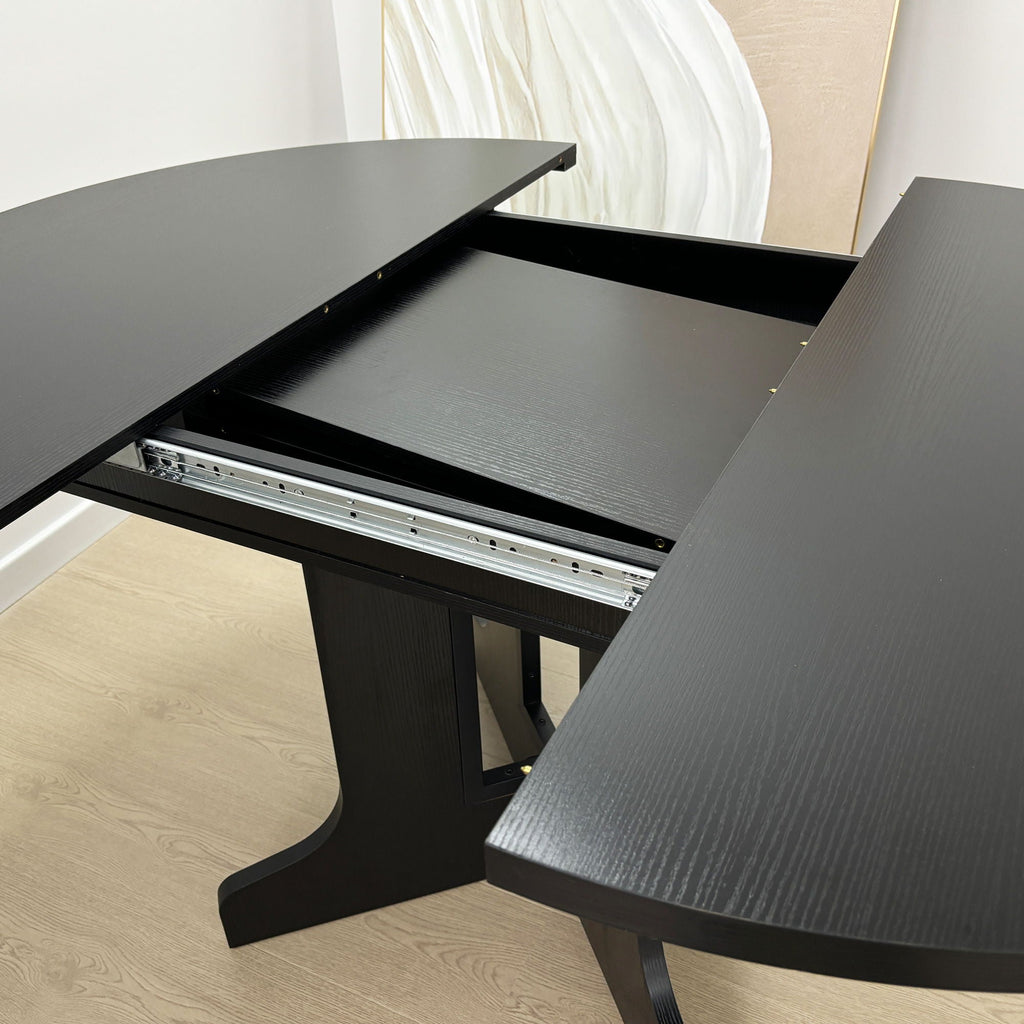 Expandable Oval Farmhouse Dining Table with Removable Leaf and X-Shaped Base - Black