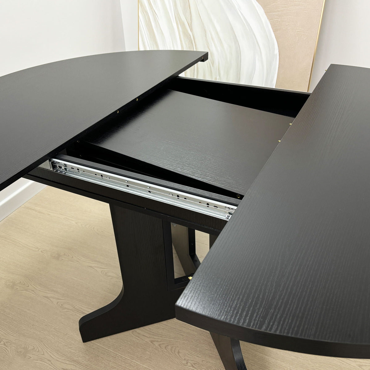 Expandable Oval Farmhouse Dining Table with Removable Leaf and X-Shaped Base - Black