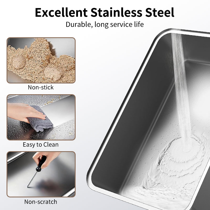 Stainless Steel Cat Litter Box with High Sides - Silver