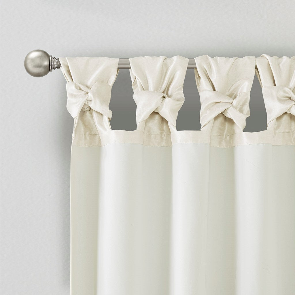 Twist Tab Lined Window Curtain Panel with Faux Silk Sheen - White