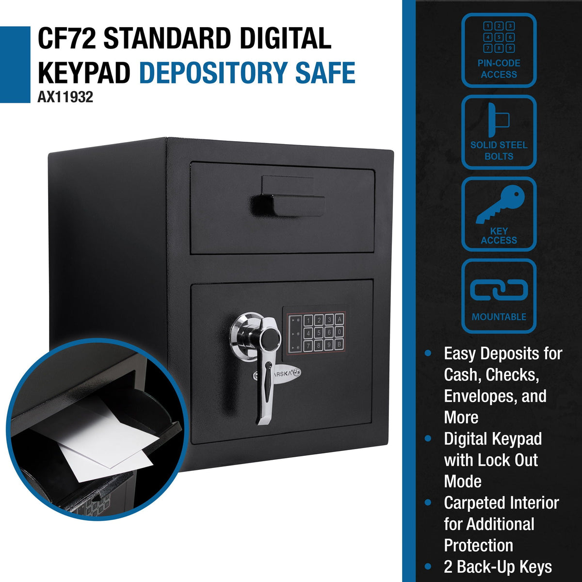 Durable Keypad Depository Safe with Dual PIN Access - Black
