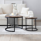 Nesting Round End Tables with Metal Frame - Set of 2