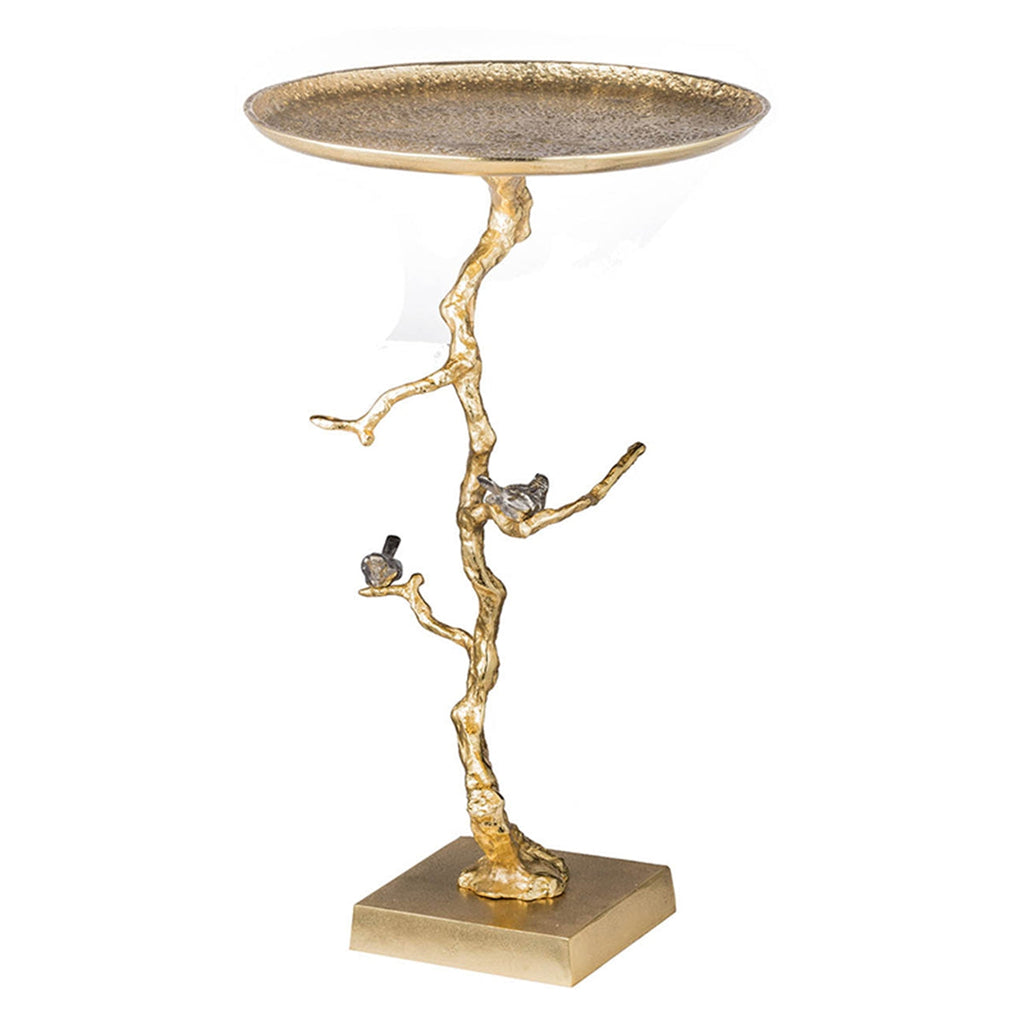 Contemporary Shiny Side Table with Tree Branch Design - Gold