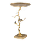 Contemporary Shiny Side Table with Tree Branch Design - Gold