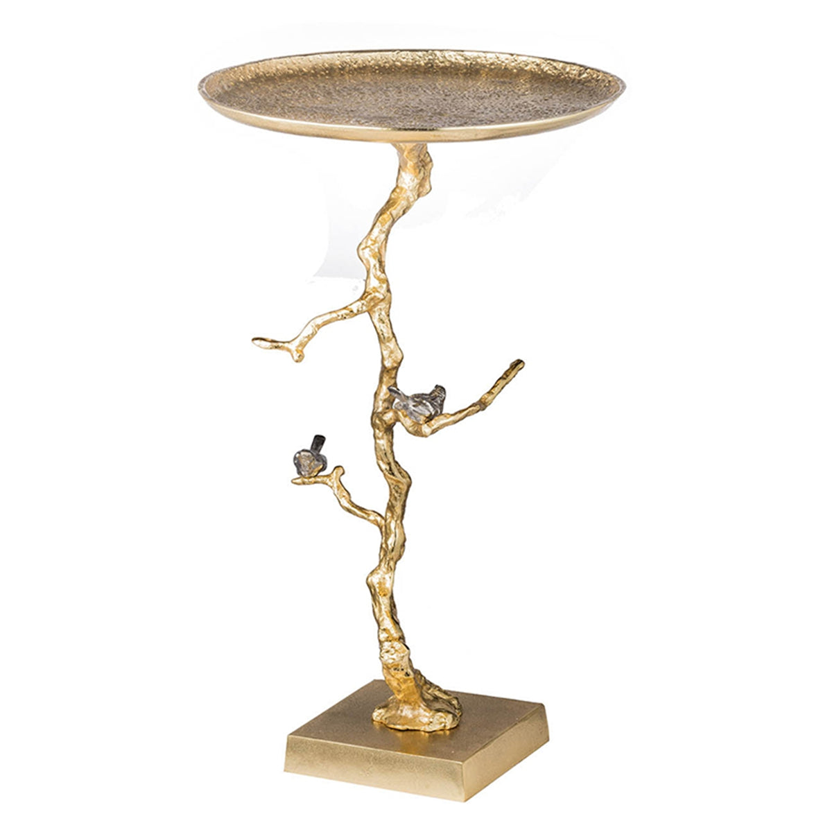 Contemporary Shiny Side Table with Tree Branch Design - Gold