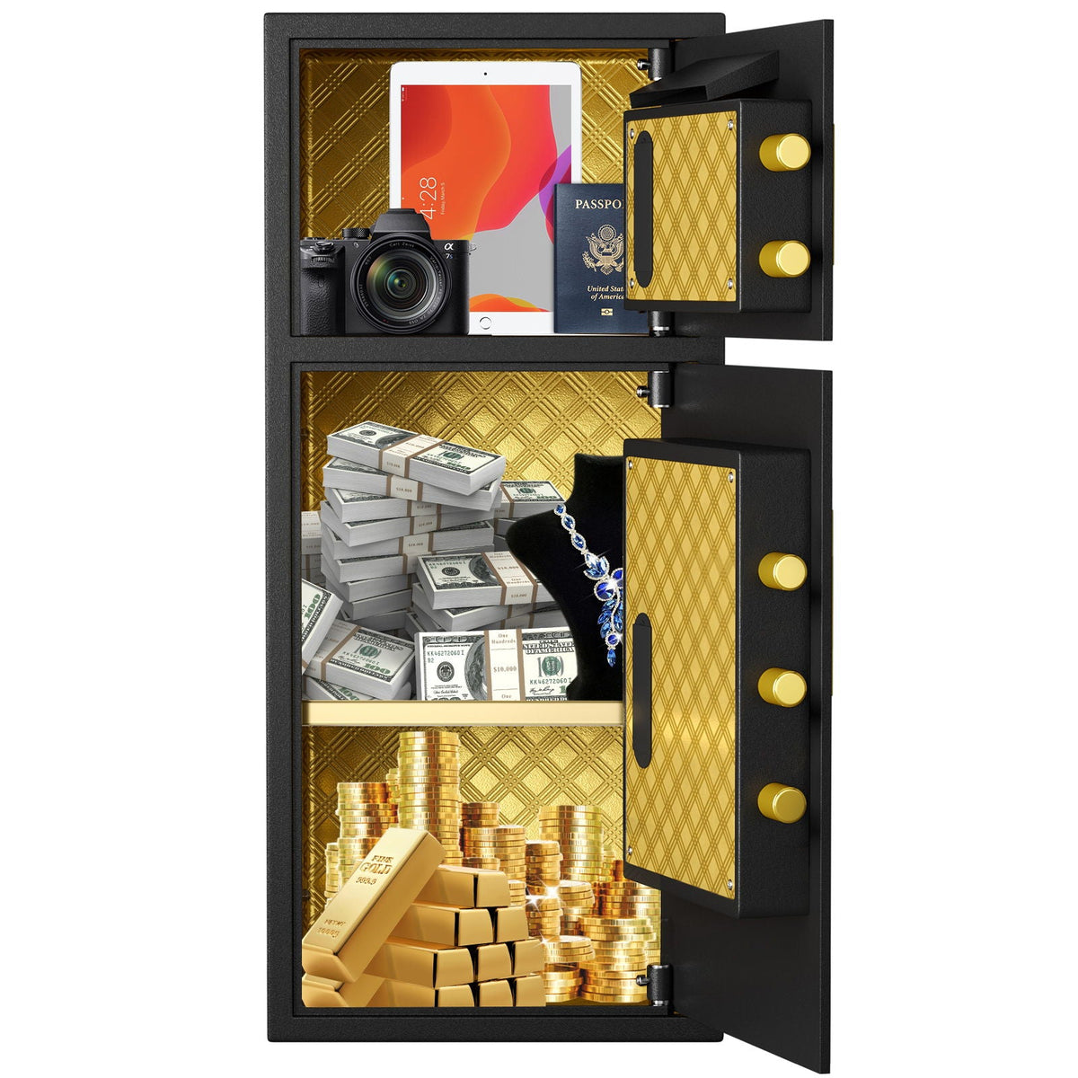 Large Double Door Digital Security Safe with Fireproof and Waterproof Bag - Black