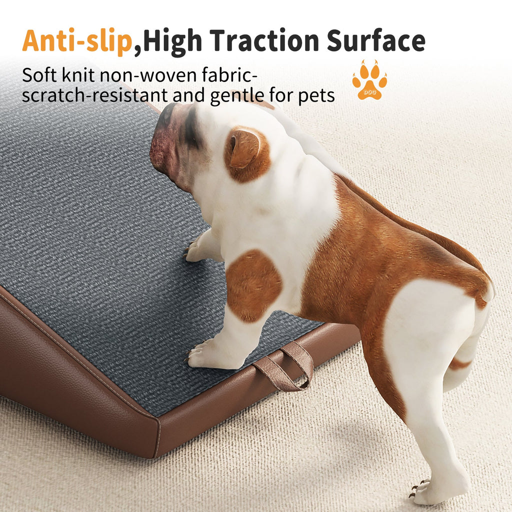 Foldable Wooden Dog Stairs and Ramp with Non-Slip Surface - Brown