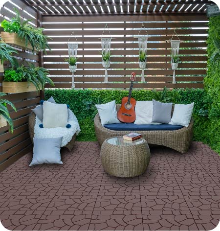 Stone Texture 12" Patio Deck Tiles with Interlocking Design - Set of 44