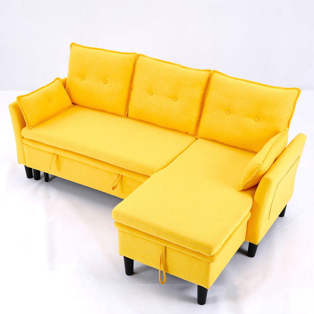 Reversible Chaise Sleeper Sectional Sofa with Storage - Cotton-Linen Upholstery