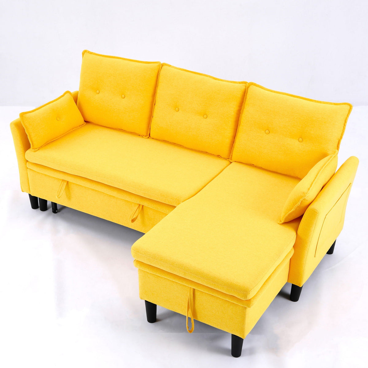 Reversible Chaise Sleeper Sectional Sofa with Storage - Cotton-Linen Upholstery