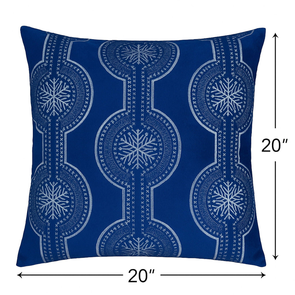 Holiday Throw Pillow with Snowflake Embroidery - 20x20 Inch