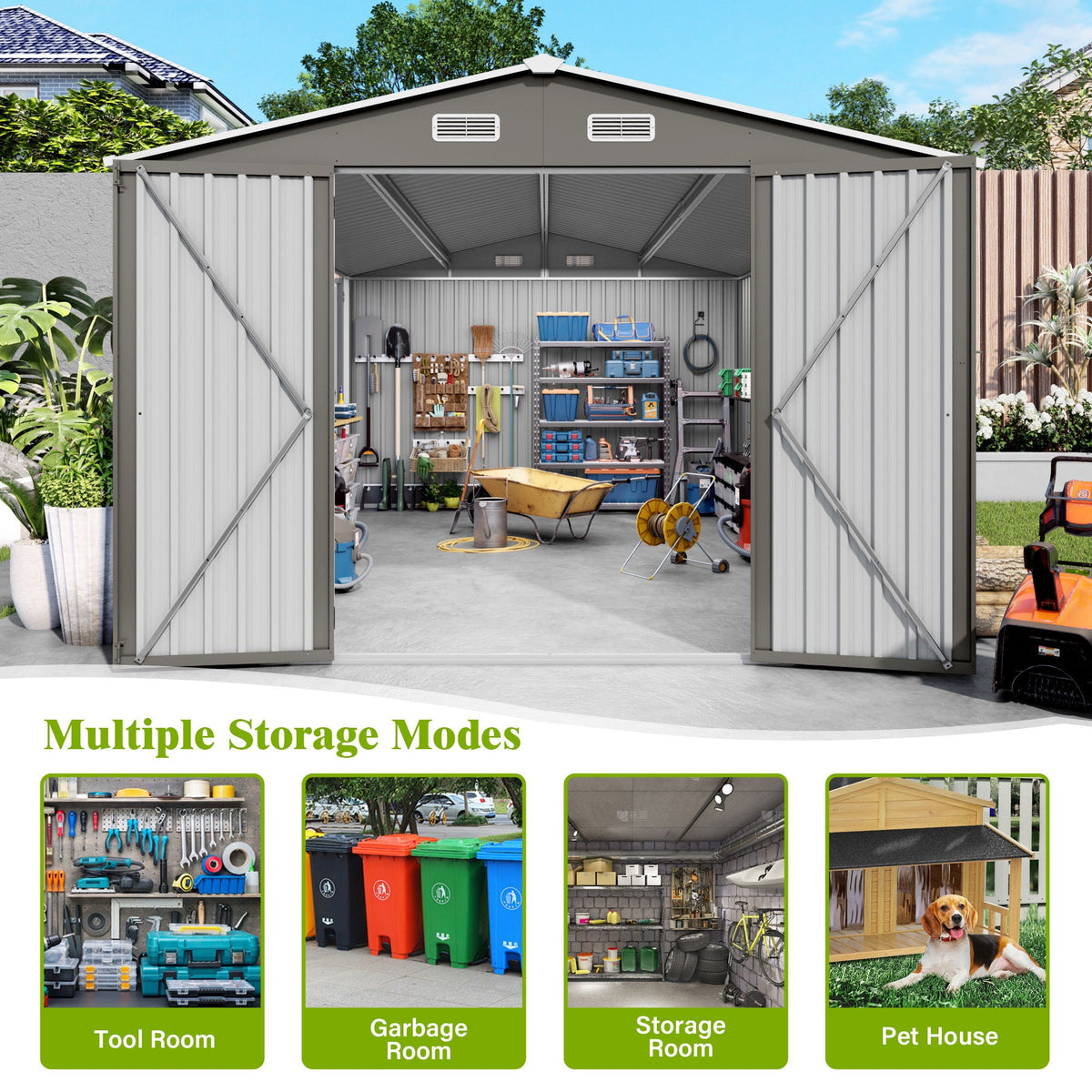 Outdoor Storage Shed with Lockable Doors - Dark Gray