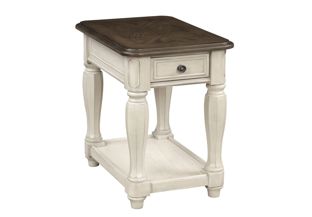 Antique White Chairside Table with Storage - Solid Wood & MDF