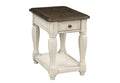 Antique White Chairside Table with Storage - Solid Wood & MDF