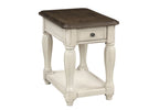 Antique White Chairside Table with Storage - Solid Wood & MDF