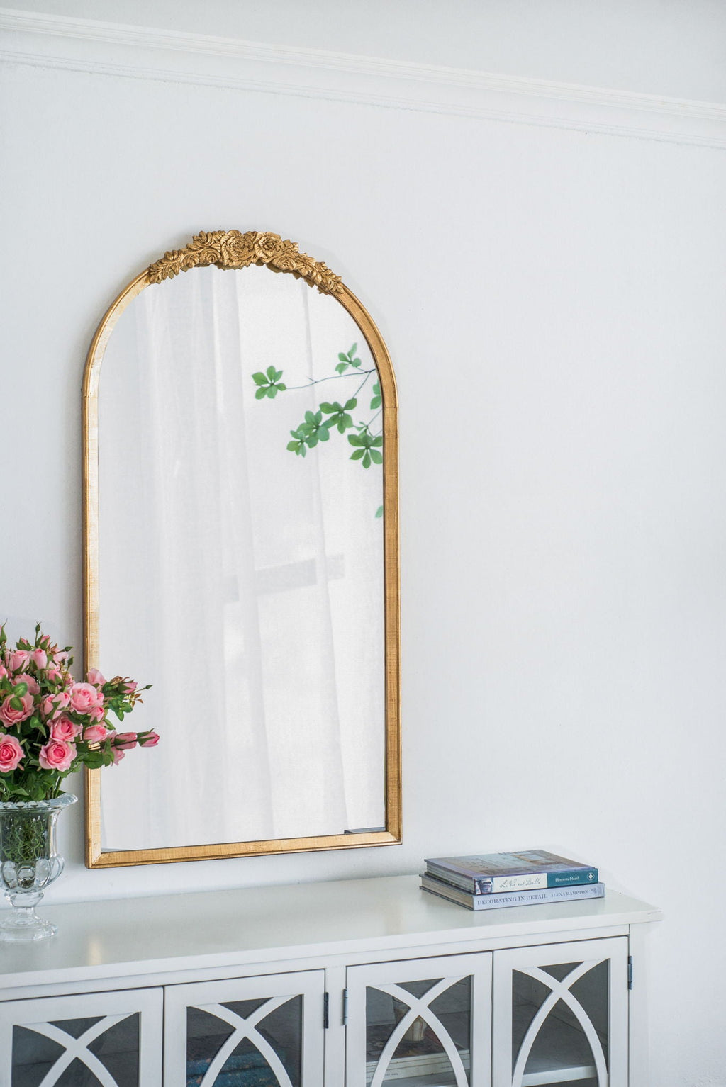Gold Arched Floor Mirror with Wood Frame - Full Body