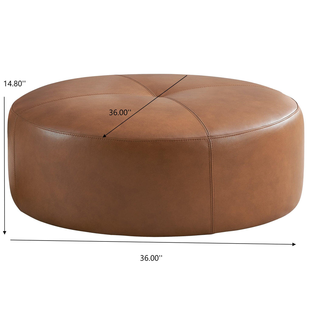 Tan Leather Ottoman with Mid-Century Modern Design - 36" Upholstered Ottoman
