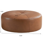 Tan Leather Ottoman with Mid-Century Modern Design - 36" Upholstered Ottoman