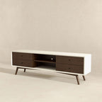 Modern TV Stand Up To 72" with Solid Wood Construction - White or Dark Brown