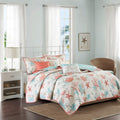 Cotton Sateen Quilt Set with Throw Pillows - King/Cal King, Coral