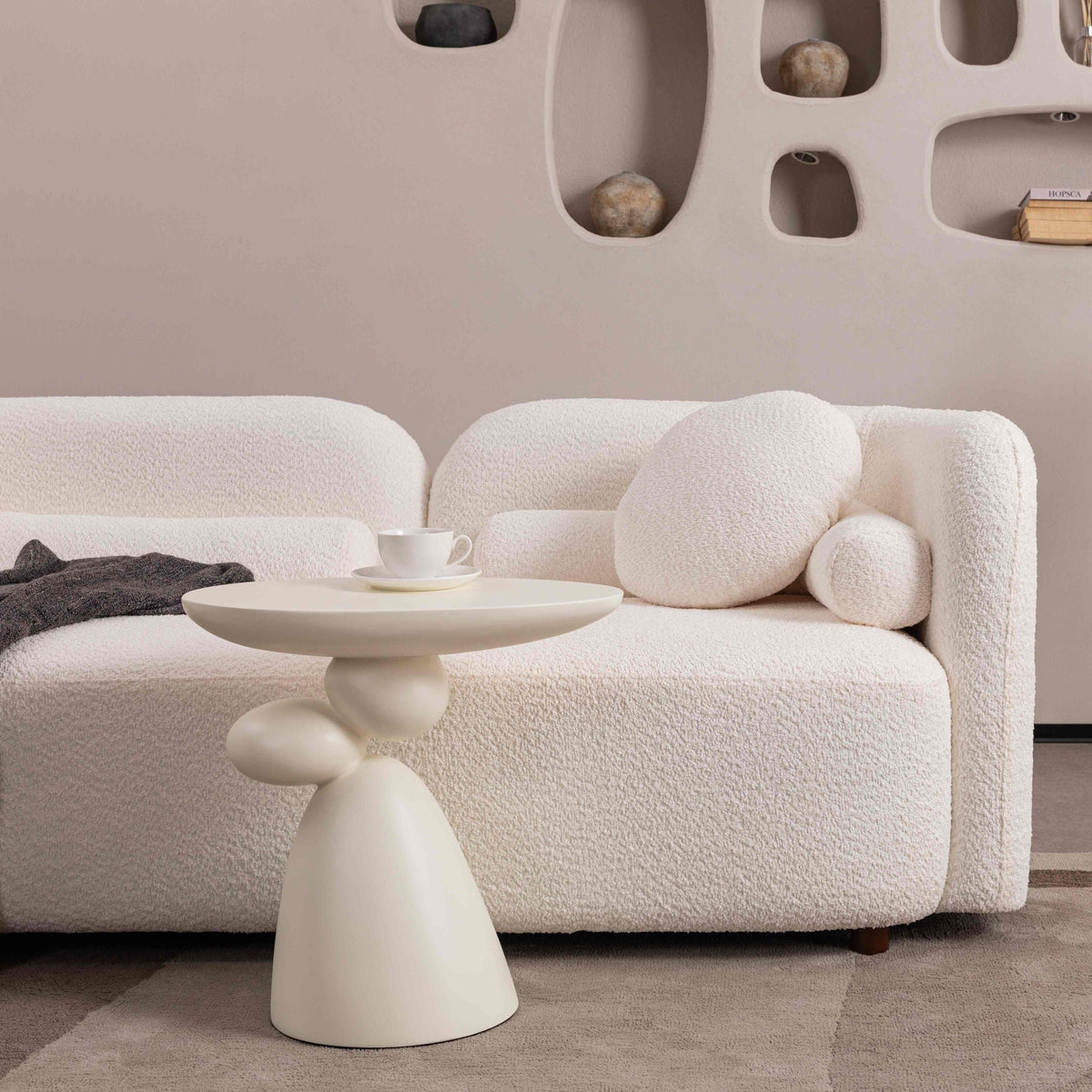 Luxury Modern Couch, 3 Seater Sofa with Throw Pillows - White