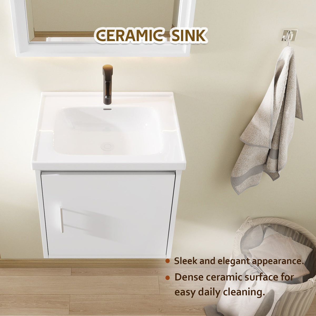 20" Floating Bathroom Vanity with Soft-Close Doors - White