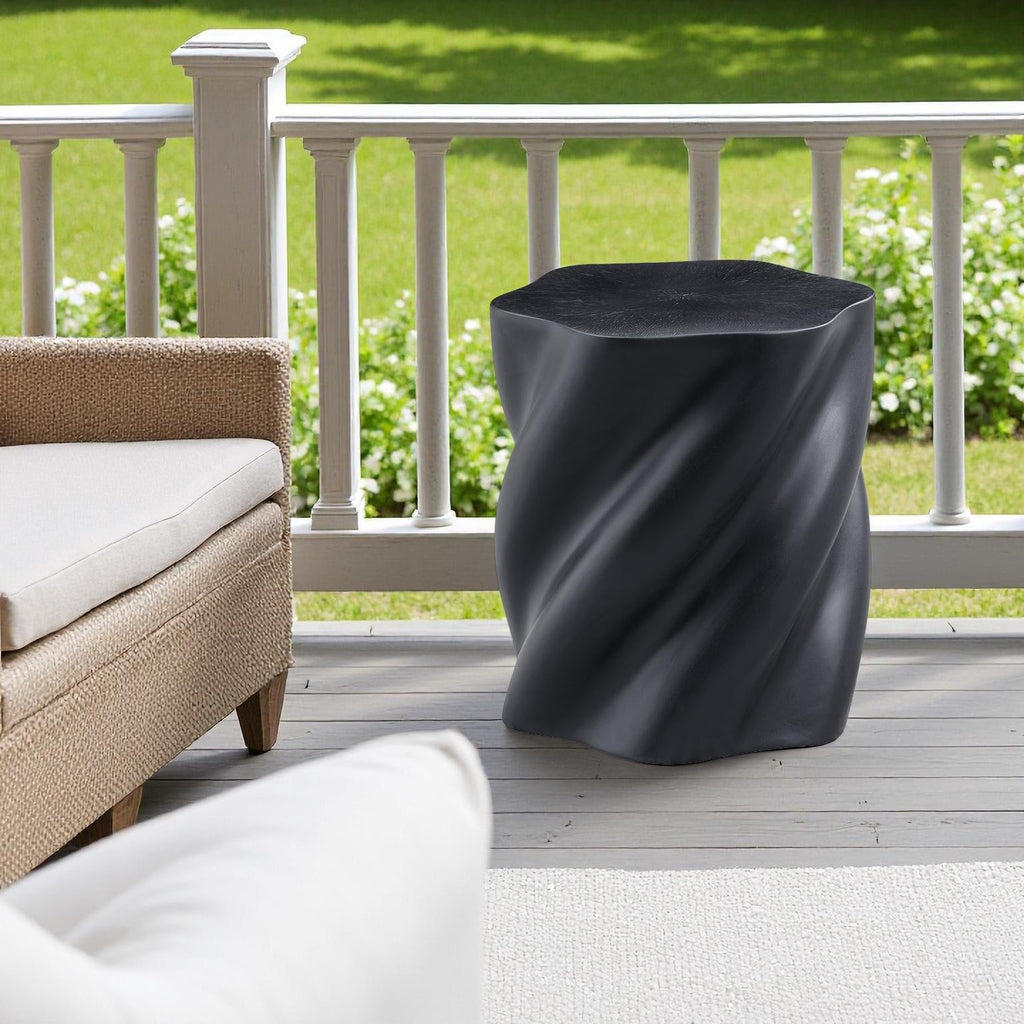 Modern Petal Shape Side Table with Sculptural Base - Black