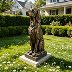 Vintage Bronze Sitting Hound Dog Statue with Antique Finish - Bronze