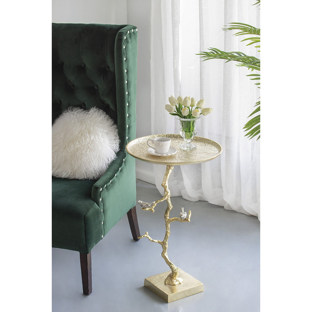 Contemporary Shiny Side Table with Tree Branch Design - Gold