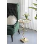 Contemporary Shiny Side Table with Tree Branch Design - Gold