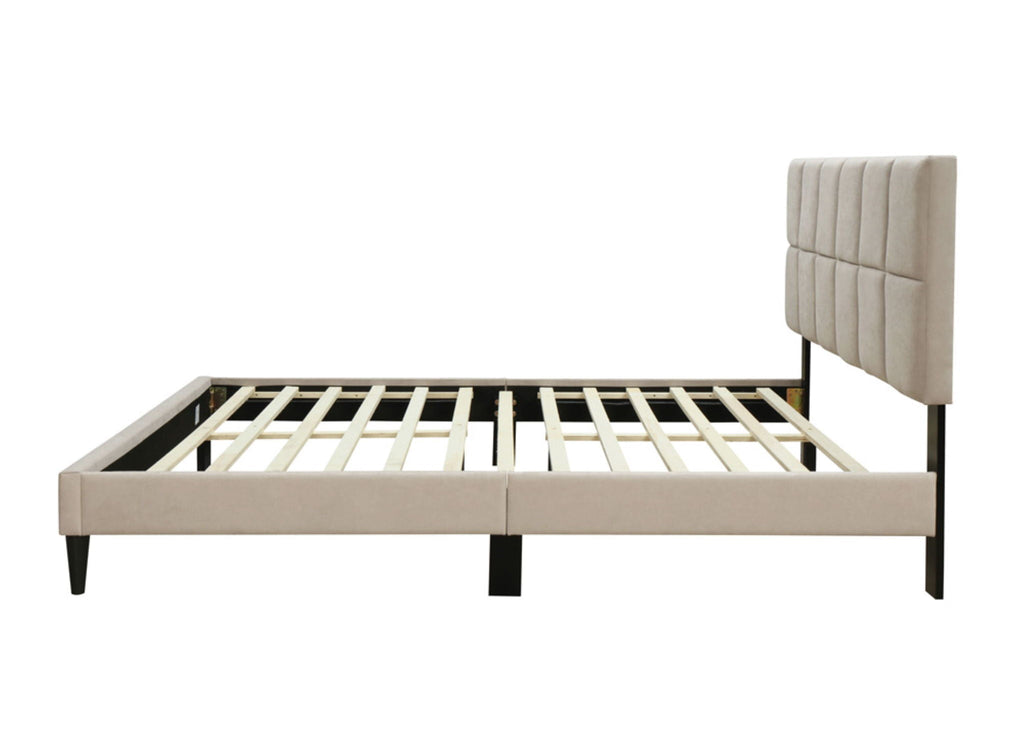 Gray Full Size Upholstered Bed with USB Charging Ports - Modern Squares Headboard
