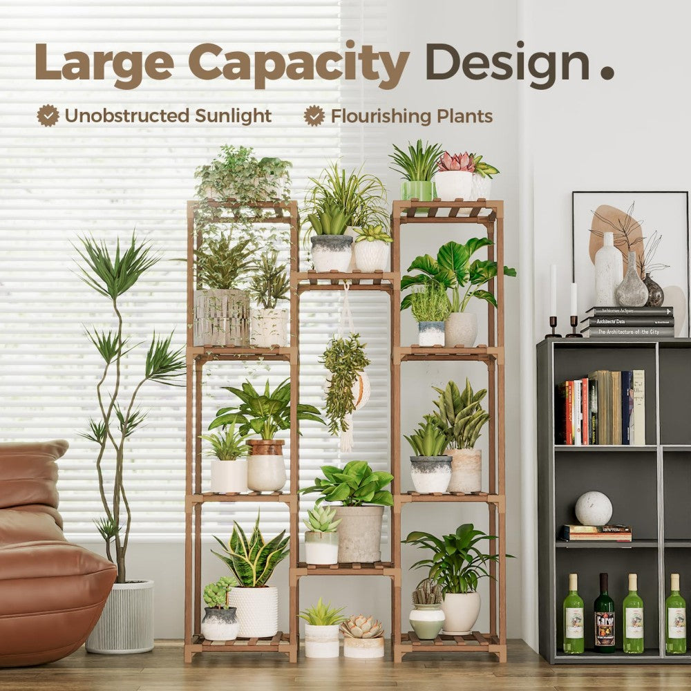 Wood Plant Stand with 10 Shelves - Eucalyptus Finish