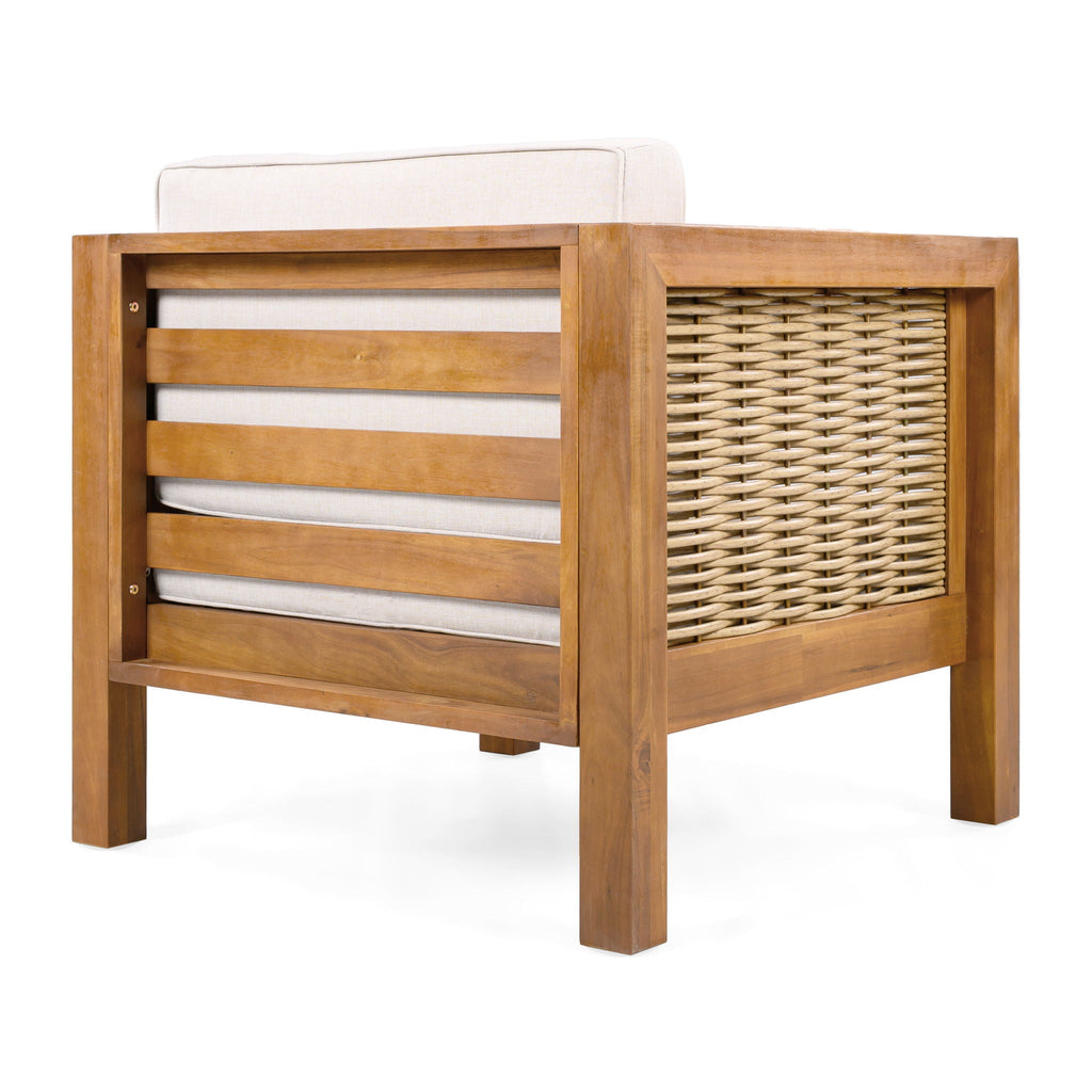 Outdoor Club Chair with Wicker Armrest - Beige