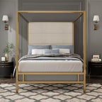Canopy Bed With Tall Upholstered Headboard - 4 Poster Frame - Gold or Black