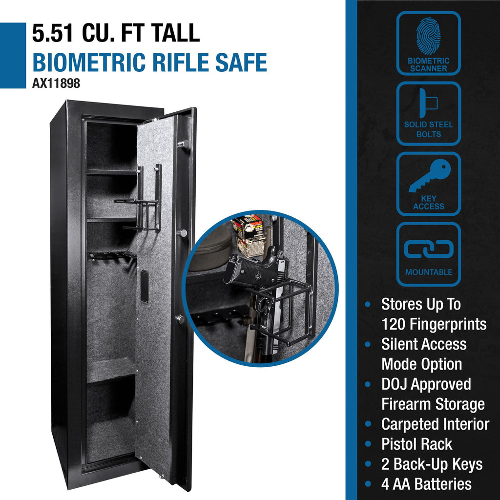 Biometric Rifle Safe with Fingerprint Access – Black