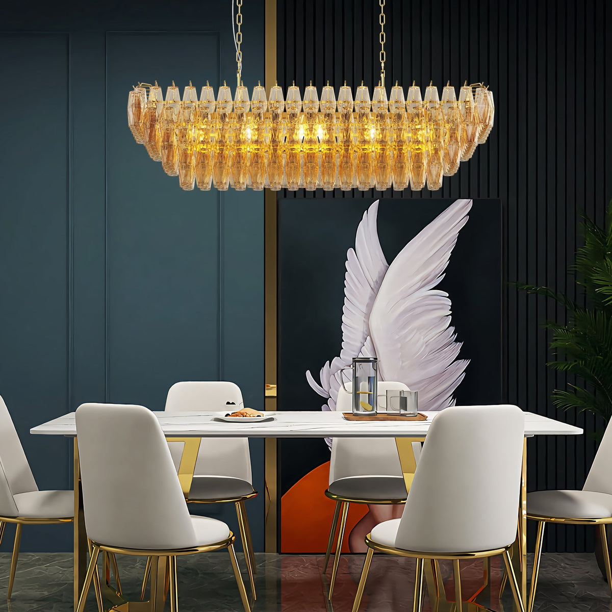 Modern Rectangle Gold Chandelier with Smoke Glass Lights - 54"