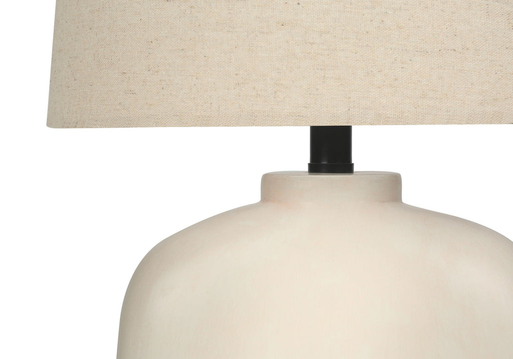 Modern Cream Resin Table Lamp with Beige Linen Shade