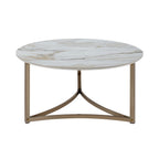 Sintered Stone Top Round Coffee Table with Metal Base - White
