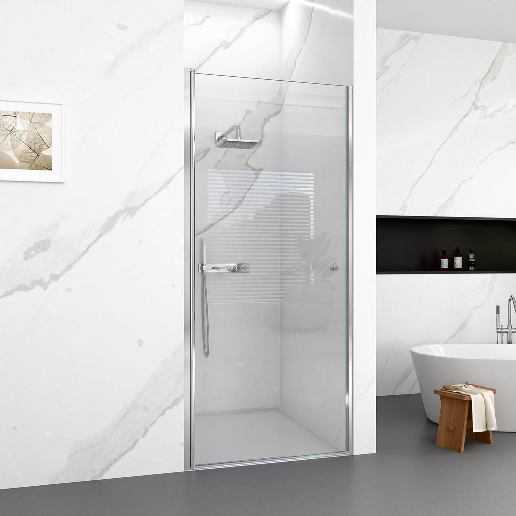 34"W x 72"H Frameless Circular Pivot Shower Door with Tempered Glass - Chrome
