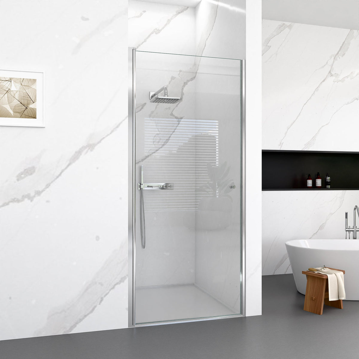 34"W x 72"H Frameless Circular Pivot Shower Door with Tempered Glass - Chrome