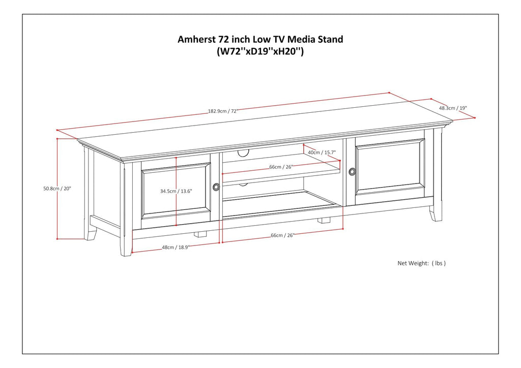 Low TV Media Stand with Adjustable Shelf - Hickory Brown
