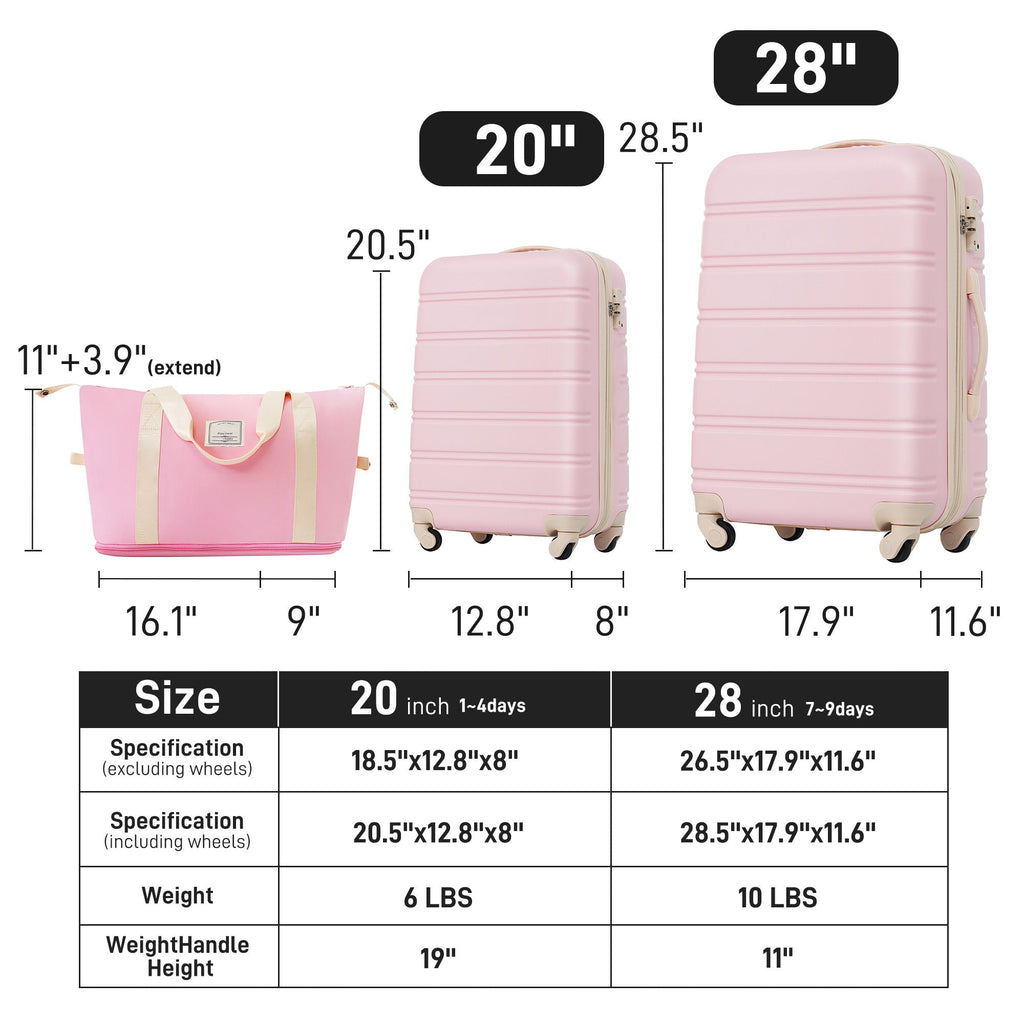 Lightweight Hardshell Luggage Set 2 Piece with TSA Lock - Black, White or Pink